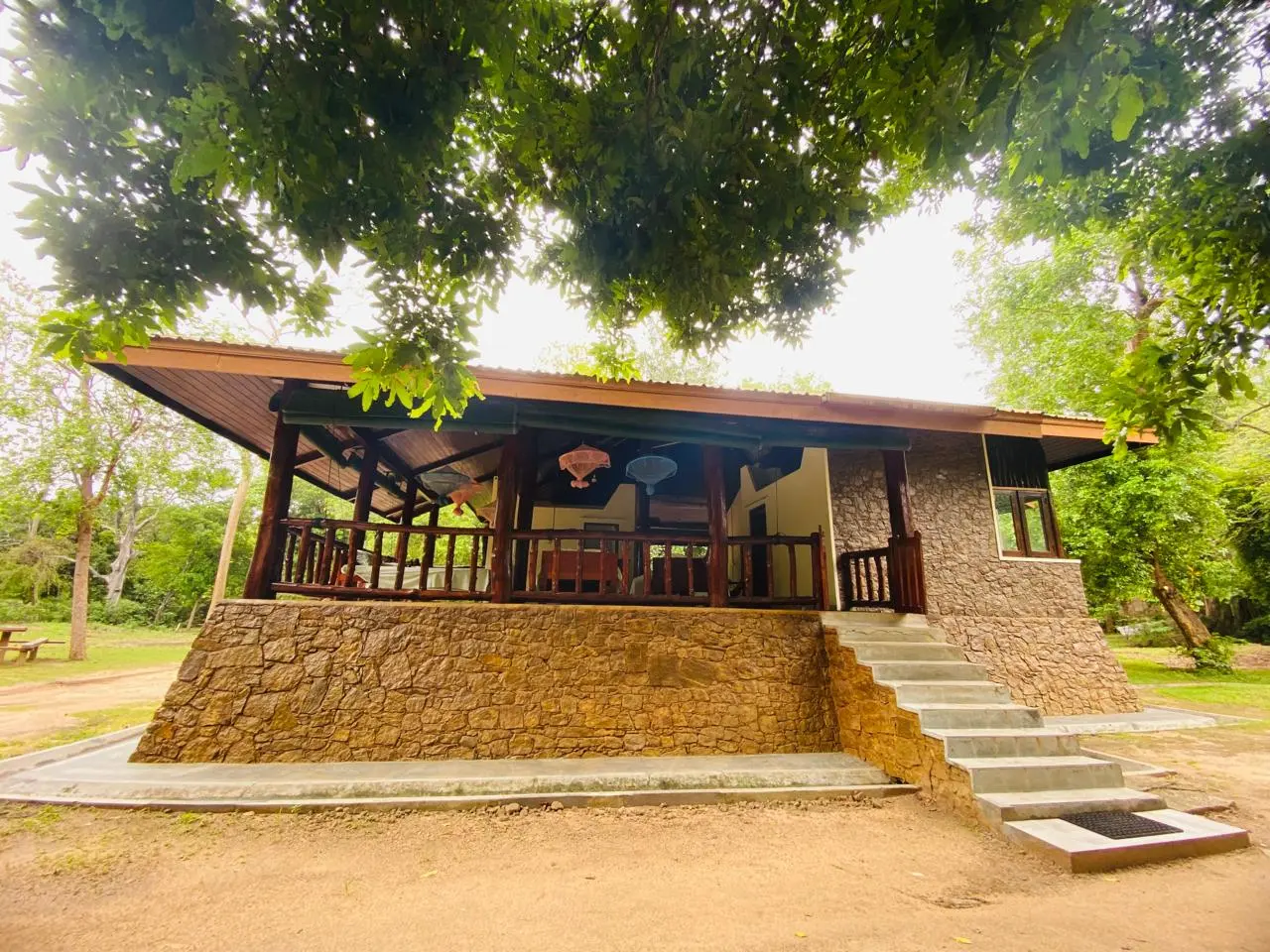 Open forest-facing veranda at Warahana Wildlife Circuit Bungalow in Yala
