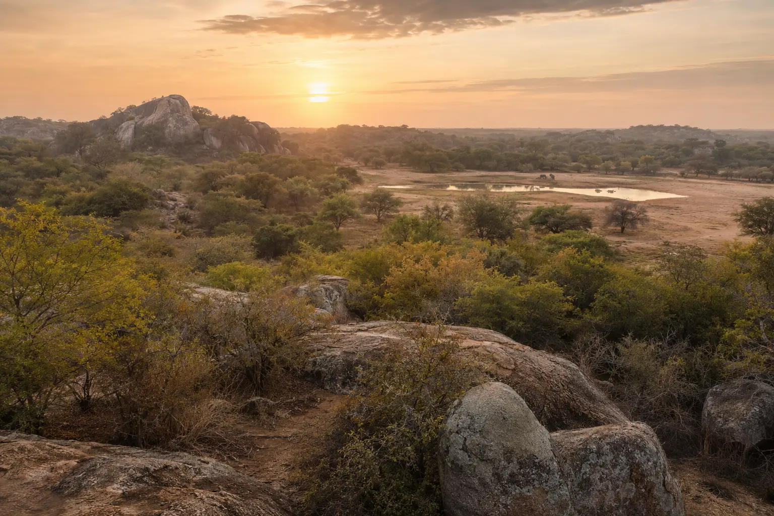 Warm sunrise over the dry-zone landscape of Yala National Park